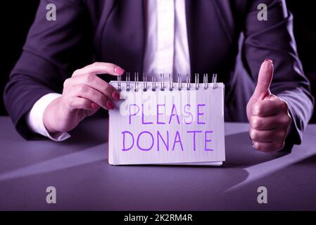Handwriting text Please Donate. Concept meaning Supply Furnish Hand out  Contribute Grant Aid to Charity Display of Different Color Sticker Notes  Stock Photo - Alamy
