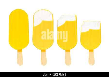 Bitten yellow ice cream bars arranged in a row Stock Photo