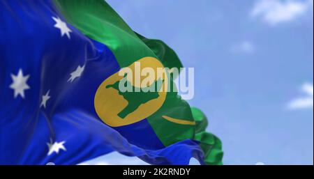 Flag of Christmas Island waving in the wind on a clear day Stock Photo