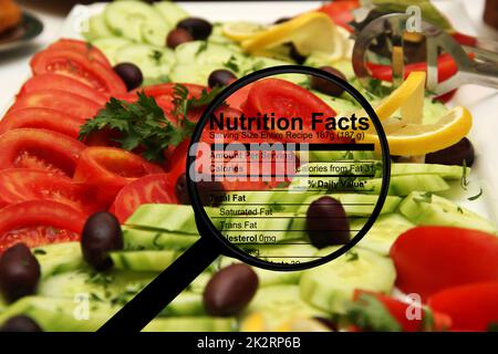 Nutrition facts on fresh salad Stock Photo