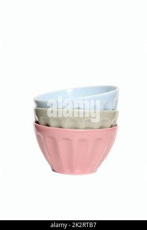 Set of Pastel Colored Bowls Isolated on White Background Stock Photo