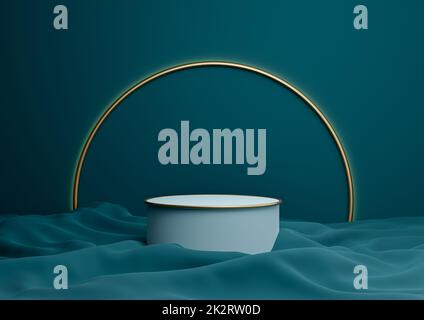 Dark teal, aqua blue 3D rendering product display three podiums stands ...