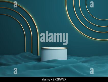 Dark teal, aqua blue 3D rendering simple product display cylinder ...