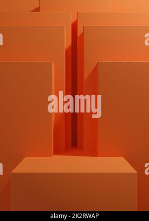 Neon orange, bright red 3D rendering simple, minimal, geometric background for product podium, stand display template for presentation backdrop or wallpaper Stock Photo