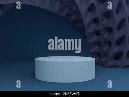 Dark, aqua blue 3D rendering minimal product display luxury cylinder ...