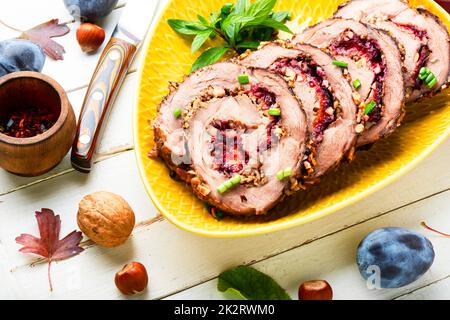 Meatloaf,porchetta with plum Stock Photo