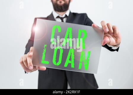 Writing displaying text Car Loan. Conceptual photo taking money from bank with big interest to buy new vehicle Stock Photo