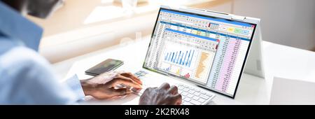Electronic Spreadsheet Analyst Or Auditor Using Software Stock Photo