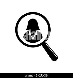 Magnifying glass search woman flat people icon. Single high quality outline symbol of for web or mobile app. line signs of glass for design logo, visi Stock Vector