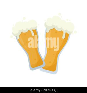 Two glasses of fresh beer on a white background - Vector Stock Photo