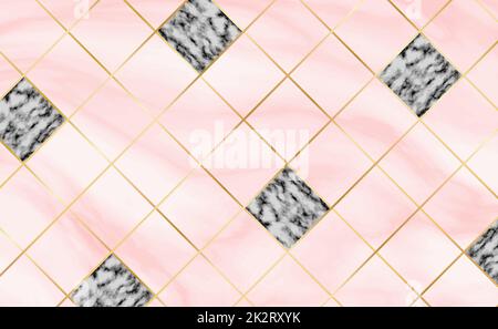 Stone tiles, texture white with red marble background, golden lines - Vector Stock Photo