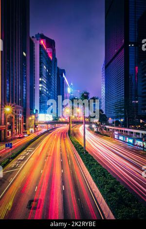 Street traffic in Hong Kong at night Stock Photo