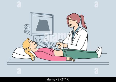 Doctor do ultrasound checkup for kid Stock Photo