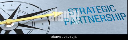 Compass needle pointing to the words Strategic Partnership - 3d rendering Stock Photo