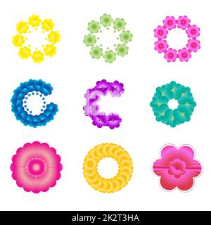 Collection of flower petal botanical icon element design decoration abstract background backdrop pattern website vector illustration Stock Vector