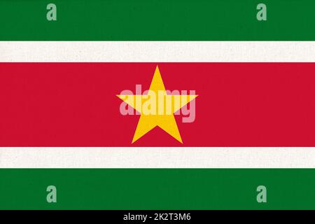 Flag of Suriname on fabric texture. Surinamese national flag Stock Photo