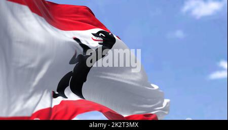 The civil flag of Berlin waving in the wind on a clear day Stock Photo