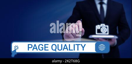 Conceptual display Page Quality. Word Written on Effectiveness of a website in terms of appearance and function Stock Photo