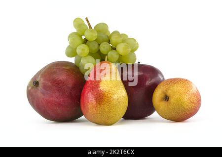 Mango, pears, grapes and apple isolated on white Stock Photo