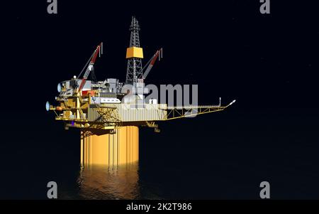 Oil platform in the sea at night Stock Photo