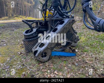 Harvester in a German Forrest Stock Photo