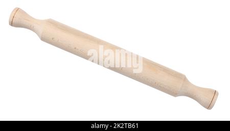 new brown vintage wooden rolling pin isolated on white background Stock Photo