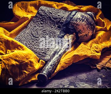 Dung-Dkar trumpet conch shell - religious music instrument Stock Photo