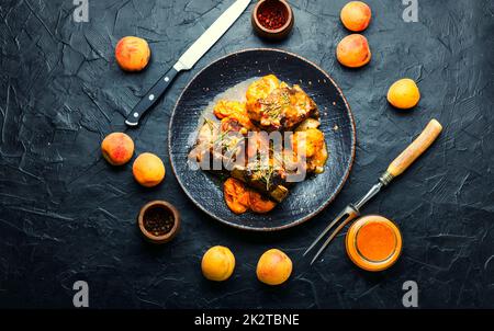 Beef ribs in apricots,top view Stock Photo