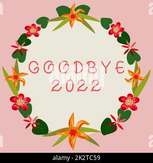 Conceptual caption Goodbye 2022. Word Written on New Year Eve Milestone Last Month Celebration Transition Stock Photo