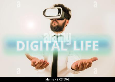 Hand writing sign Digital Life. Word for Living in a world interconnected through Internet Multimedia Stock Photo