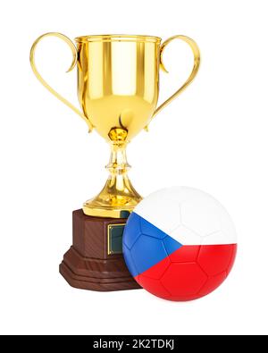 Gold trophy cup and soccer football ball with Europe flags Stock Photo ...