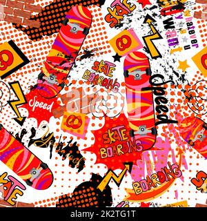 Pattern seamless skateboard. Skateboarding day. Modern style. Fashion style print for youth people Stock Photo