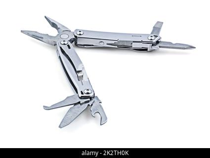 Metal multitool isolated on white Stock Photo