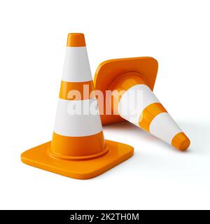 Orange highway traffic construction cones Stock Photo