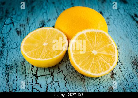 Lemon and cut half slices Stock Photo