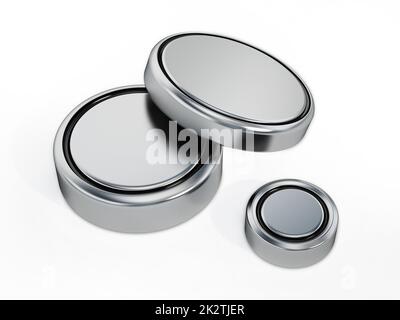 Group of button cells isolated on white background. 3D illustration ...