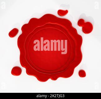 Red wax stamp isolated on white background. 3D illustration Stock Photo