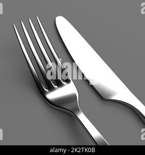 Fork and knife on grey Stock Photo