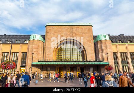 Helsinki, Finland - September 3, 2019: Building of Helsinki Central Station (Finnish: Helsingin paarautatieasema) (HEC). Was designed by Eliel Saarine Stock Photo