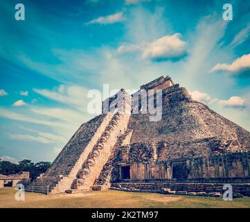Mayan pyramid in Uxmal, Mexico Stock Photo