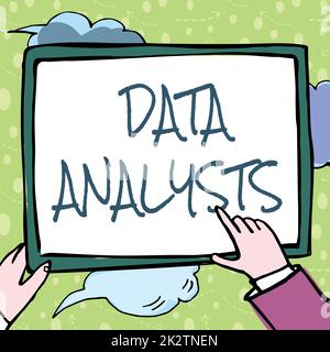 Text sign showing Data Analysts. Word Written on Programmer Design and Create Report Identifies patterns Hands Holding Paper Showing New Ideas Surrounded With Stars. Stock Photo