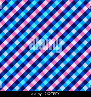 Seamless pattern. Classical cell diagonally. Contrasting pink and blue diagonal lines on a dark blue  background. Stock Photo