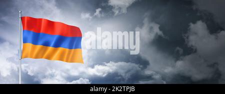 Armenian flag on a cloudy sky Stock Photo
