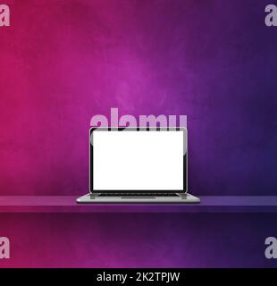 Laptop computer on purple shelf. Square background Stock Photo