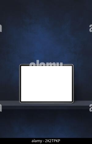 Digital tablet pc on black wall shelf. Vertical background banner Stock Photo