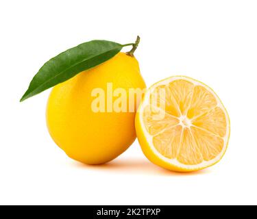 Yellow lemon with slice isolated Stock Photo