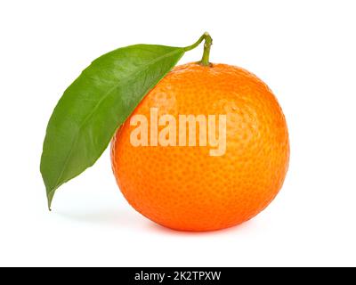 Orange tangerine with leaf isolated Stock Photo