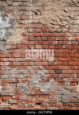 Background of old red aged abstract brick wall Stock Photo