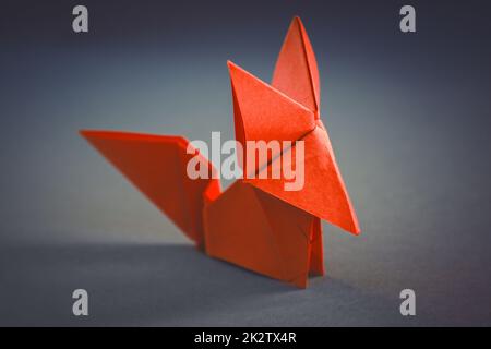 Orange paper fox origami isolated on a grey background Stock Photo