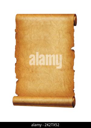 Old mediaeval paper sheet. Parchment scroll isolated on white Stock Photo